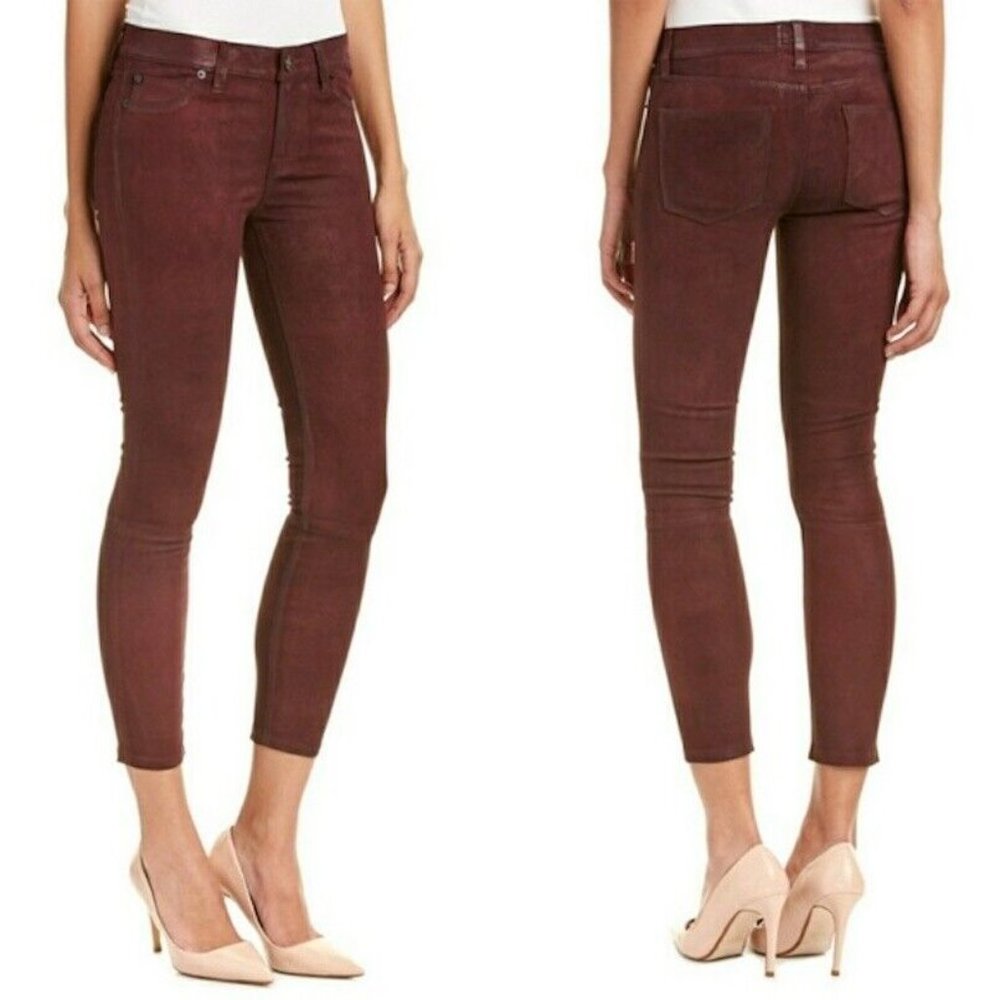 Hudson Krista Leather Crop Skinny Bordeaux Wax Pants